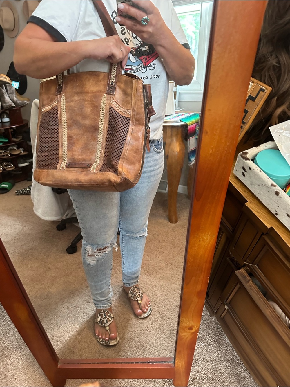 Bed Stu Brown Tan Woven Leather Tote - Picture 10 of 12